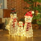 Outsunny - Lot de 3 bonhommes de neige de Noël avec lumières LED - Blanc-Le cadre en acier thermolaqué résiste à la rouille et à l'usure  