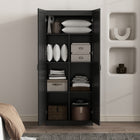 Manhattan Comfort - Cornelia armoire de rangement moderne à 7 étagères 29,61 po - Noir-Conception de porte à ouverture à 90° avec charnières européennes à fermeture douce pour une utilisation fluide et silencieuse