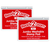 Ready 2 Learn - Tampon encreur lavable géant - Rouge - 6,2 po L x 4,1 po l - Paquet de 2-Temps D'art Sans Mess - L'encre de ce tampon encreur lave la peau avec de l'eau et du savon, ce qui rend le nettoyage rapide et facile.