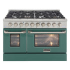 Kucht - 48 po Série KNG Cuisinière Pro Style au gaz propane - Acier inoxydable/Vert-Cuisinière de classe professionnelle dotée de deux brûleurs doubles de 20 000 BTU avec fonction mijotage, de deux brûleurs de 12 000 BTU, de deux brûleurs de 9 000 BTU et de deux brûleurs de 6 000 BTU