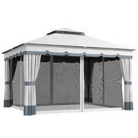 Outsunny - Pavillon d’extérieur à double toit 10 pi l x 12 pi L avec moustiquaire et rideaux-Un toit double offre une protection UV30+ et permet une meilleure circulation de l'air
