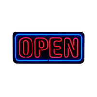Futech - Panneau ouvert à LED - 24 po L x 10,5 po H - Bleu/Rouge-Panneau robuste en PVC noir avec néon bleu et rouge