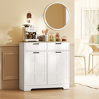 HOMCOM - Buffet à bascule 7 gallons avec espace poubelle dissimulé et tiroirs - blanc-Deux étagères réglables à l'intérieur s'adaptent à des ustensiles de cuisine de différentes tailles 