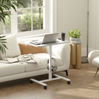 HOMCOM - Bureau debout à hauteur réglable pneumatique avec roulettes - grain de bois blanc-Polyvalent comme table pour ordinateur portable, table de lit ou table de canapé
