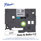Brother Ruban adhésif très résistant blanc avec texte noir authentique pour étiqueteuses P-touch, 12 mm de largeur-Se fixe même sur les surfaces les plus difficiles comme les textures inégales et rugueuses, les métaux et plastiques peints glissants, les articles exposés à des environnements extrêmes et bien d'autres encore, et ne laisse aucun résidu