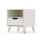 Manhattan Comfort - Rockefeller Table de Nuit 1 Tiroir Style Mid-Century Modern 51 cm - Blanc Cassé - Lot de 2-10