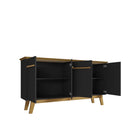 Manhattan Comfort - Buffet moderne mi-siècle Yonkers 160 cm (62,99 po) - Noir et Cannelle-Style de porte à ouverture à 90° avec fermeture en douceur