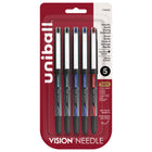 uni-ball - Stylos à bille roulante Vision Needle – 0,5 mm – couleurs assorties – paquet de 5-Stylos à bille roulante