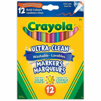 Crayola - Marqueurs lavables ultra-propres - Pointe fine - Couleurs assorties - Paquet de 12-La formule ultra-propre se lave de la peau, des vêtements et plus encore