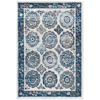 Modway - Entourage Treillis marocain floral vieilli d’Odile Tapis de 5 pi l x 8 pi L - Ivoire et bleu-Tapis floral marocain vieilli usé