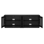 Hudson&Canal - Meuble TV Pryce pour téléviseurs jusqu'à 78" - Grain noir/Rotin noir-Nettoyer avec un chiffon doux et sec, sans produits chimiques agressifs ni produits de nettoyage abrasifs