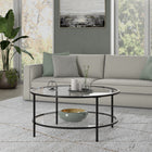 Hudson&Canal - Table basse ron Sivil 91 cm de large avec plateau en verre - Bronze noirci-Nettoyer avec un chiffon doux et sec, sans produits chimiques agressifs ni produits de nettoyage abrasifs