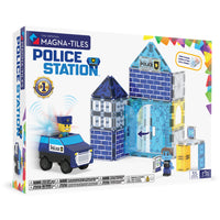 Magna-Tiles - Ensemble de construction magnétique Poste de police 35 pièces-Ce qui est inclus: 35 pièces magnétiques, dont DEUX figurines de policiers et une tuile son et lumière