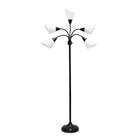 Simple Designs - Lampe de sol noire à col de cygne réglable, 5 lampes, abat-jour blanc-Base en métal noir