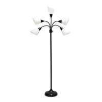 Simple Designs - Lampe de sol noire à col de cygne réglable, 5 lampes, abat-jour blanc-Base en métal noir