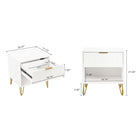 Manhattan Comfort - Dumbo moderne table de chevet 1 tiroir et commode 3 tiroirs - blanc - ensemble de 2-Pieds en métal doré élégants évasés ajoutant un design mode sans couture et de la durabilité Hauteur des pieds : 18,6 cm