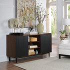 Manhattan Comfort - Ensemble de 4 : meuble TV, buffet, table basse et table d’appoint Duane style milieu du siècle, brun foncé et noir-Pieds en métal pour la mode et la durabilité