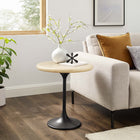 Modway - Lippa Rond de 20 po Faux travertin Table d’appoint, Travertin noir-Table d’extrémité ronde
