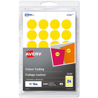 Avery −  Étiquettes à codage couleur amovibles à écrire ou imprimer − rondes, 3/4 po − jaune − paquet de 240 (2346)-Amovibles