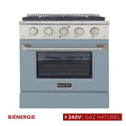 Kucht - 30 po Série KDF Cuisinière Pro Style au gaz naturel - Acier inoxydable/Bleu pâle-Éléments de cuisson doubles offrant une performance puissante : 3 000 watts (base) et 850 watts (haut), avec un gril de 3 500 watts pour une chaleur intense