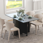 HOMCOM - Table à manger pliante à abattant 55 po avec étagères de rangement pour 4-6 - noir-2 roues pour une manipulation facile, toutes deux avec freins pour la stabilité
