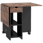 HOMCOM - Table à manger pliante à abattant avec tiroir et étagères de rangement pour 4-6 personnes - brun rustique-Le design à abattant permet trois configurations : sans abattant, avec un abattant ou deux 