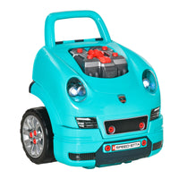 Qaba - Jouet de jeu pour enfants : moteur de camion mécanique - Bleu sarcelle-61 pièces, dont 28 boulons, quatre écrous, un porte-clés de jeu et un jeu d'autocollants 