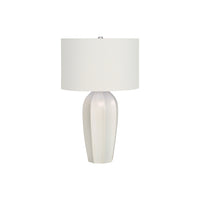 Monarch Specialties - Luminaire - 27 po H Lampe De Table - Crème Céramique - Abat-Jour Ivoire / Crème - Moderne-Cette lampe de table d'inspiration art-déco d'une hauteur de 27 pouces avec une base de vase effilée en céramique crème, surmontée d'un abat-jour tambour en lin ivoire et finie avec un fleuron argenté, apporte un style moderne et à la mode à tout salon, chambre à coucher ou espace de bureau