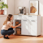 HOMCOM - Buffet moderne 40 po avec tiroirs et portes de rangement - blanc-Charnières réglables pour un alignement précis des portes 