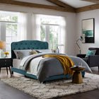 Modway - Amelia Performance Velvet Lit Queen, Bleu de mer-Revêtement en velours de performance