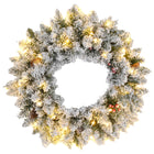 HOMCOM - Couronne de Noël illuminée de 24 po avec pommes de pin et baies-Des pommes de pin et des grappes de fruits rouges pour la décoration 