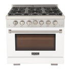 Kucht - 36 po Série KFX-X Cuisinière Pro Style au gaz propane - Acier inoxydable/Blanc-Brûleur rocket power de 21 000 btu pour un saisissage rapide