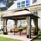Outsunny - Pavillon à double toit 11 pi L x 13 pi L avec moustiquaire et rideaux - kaki-Le tissu du pavillon avec revêtement PU offre une protection UV20+ et un confort frais