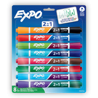 Expo - Marqueurs 2en1 à effacement à sec à faible odeur - Pointe biseautée - 16 couleurs variées - Paquet de 8-Le design à deux bouts vous donne deux couleurs en un seul marqueur