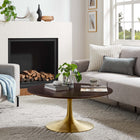 Modway - Lippa Rond de 36 po Bois Table basse - Noyer cerise doré-Socle métallique résistant aux éclats