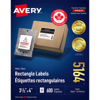 Avery - Étiquettes rectangulaires blaches avec TrueBlock, 3-1/3 po x 4 po, Paquet de 600 (5164)-3 1/3 x 4 po, blanche