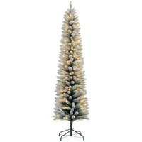 HOMCOM - Arbre de Noël artificiel floqué enneigé de 7 pieds avec lumières-Les branches floquées de neige imitent une scène hivernale fraîche et enneigée 