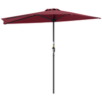 Outsunny - Parasol de patio demi-cercle avec manivelle et 5 baleines - 9 pi - rouge bordeaux-Diamètre : 9 pi, structure avec 5 baleines solides. 4,5 pi du mur à la pointe du parasol