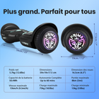 Gyrocopters - Hoverboard PRIME pour enfants - Vitesse de 15 km/h - 300 W - 6,5 pouces - Roues LED - Haut-parleur Bluetooth - Noir-Portée = 8 km