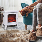 HOMCOM - Foyer électrique 750/1500 W, blanc-L'effet de flamme peut être utilisé indépendamment sans fonction de chaleur  