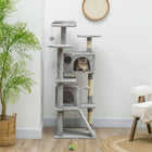 PawHut - Arbre à chat 54 po avec poteaux à griffer, condos - gris clair-Plusieurs plateformes pour grimper et observer 