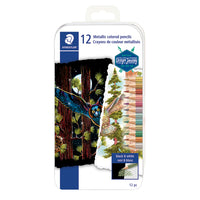 Staedtler - Crayons de couleurs metallisees, couleurs assorties, paquet de 12-À utiliser seul ou pour ajouter des accents metalliques à des oeuvres realisees avec d'autres mediums