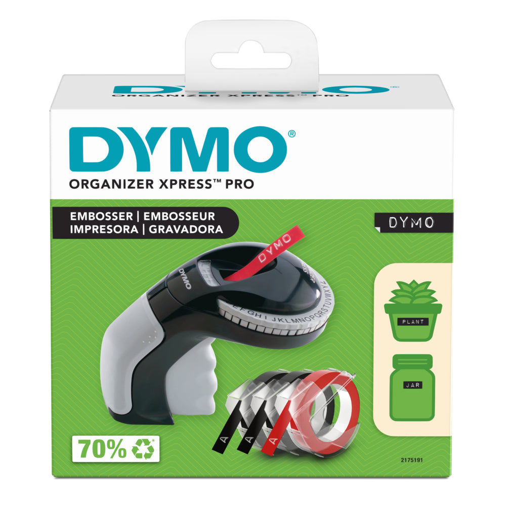 Étiqueteuse Manuelle DYMO Organizer Xpress - Gaufrage Monochrome, Avec 3 Rubans Noirs Et Rouge - Pas Besoin De Pile, Design Ergonomique