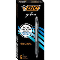 BIC - Stylos Gelocity à encre gel rétractables – 0,7 mm – noir – paquet de 12-Prise ergonomique offrant un maximum de confort et de contrôle