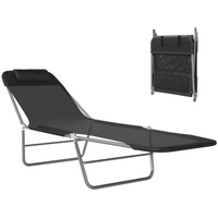 Outsunny - Chaise longue d’extérieur - chaise pliante inclinable réglable - noir-Idéal pour le jardin, le balcon, la piscine, la plage et plus encore