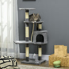 PawHut - Arbre à chat griffoir 46 po, centre d’activité multi-niveaux, gris-Panneau de particules de haute qualité recouvert de corde en sisal résistante à l'usure et de peluche douce 