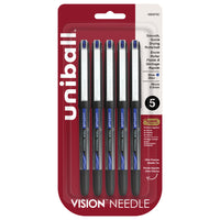 uni-ball - Stylos à bille roulante à aiguille Vision - 0,5 mm - Bleu - paquet de 5-Stylos à bille roulante