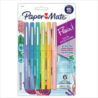 Paper Mate - Stylos-feutres parfumés escapade dans la nature Flair, pointe moyenne (0,7 mm), parfums et couleurs assortis, 6 unités-Stylos Flair parfumés sur le thème escapade dans la nature; comprend 6 couleurs légèrement parfumées