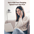 UGREEN - Nexode Chargeur Rapide 45W - 2x USB-C-Technologie de pointe : La technologie GaN augmente l'efficacité et la vitesse de charge tout en rendant le chargeur 36 % plus petit que le chargeur 45W original. Le système de distribution d'énergie ajuste intelligemment la puissance de sortie pour protéger la batterie de votre produit. Plusieurs systèmes de sécurité protègent également les appareils contre la surchauffe, la surcharge et la surtension. 