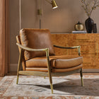 Modway - Langford Cuir végane Fauteuil d’accent - Noyer Tan-Accents de laiton charmants